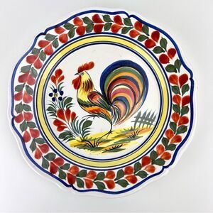 Henriot Quimper France Multicolor Rooster 10" Wall Hang Plate Hand Painted